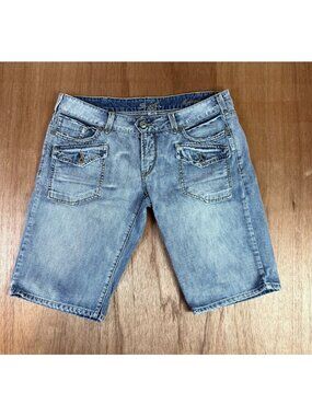 Silver Jeans Surplus Denim Bermuda Shorts Light Wash Flap Pockets Size 34
